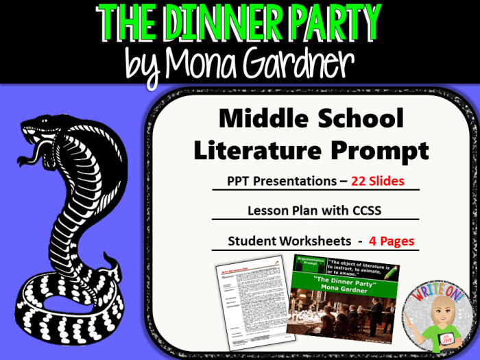 Dinner party mona gardner questions key comprehension subject