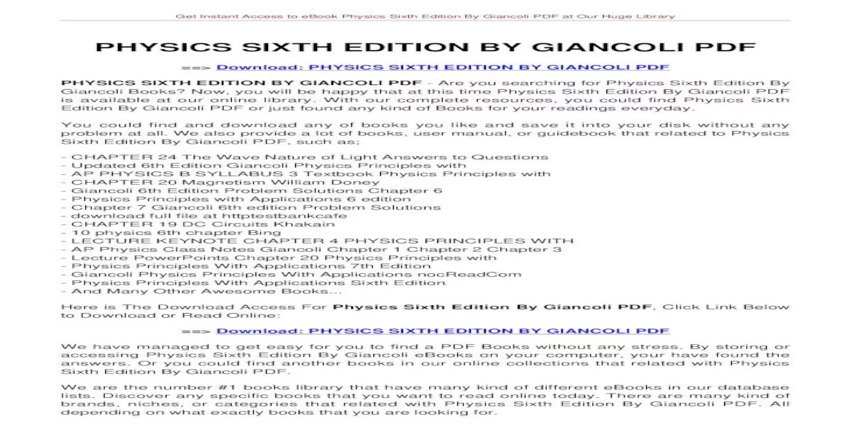 Sixth edition physics giancoli answers